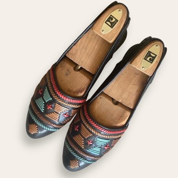 Turquoise and black Huaraches inspired sling back slides kitten heels, size 8.5. - Picture 7 of 7